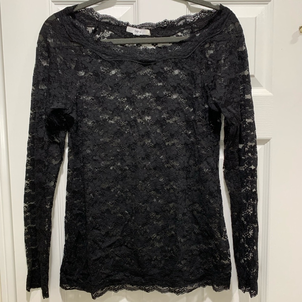 Bar III Women’s Sheer Lace Long Sleeve Top